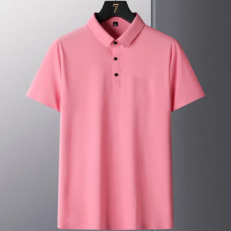 Man wearing a solid colour non-ironing short sleeve business casual shirt in a professional setting.