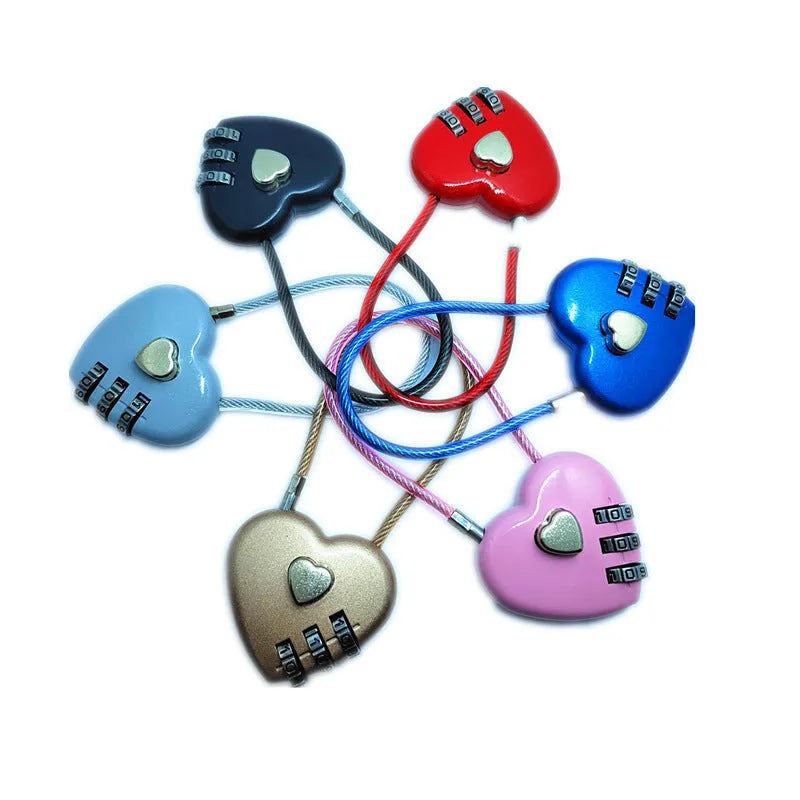 Peach heart shaped ABS plastic lock with a steel wire rope, shown in a choice of colours.