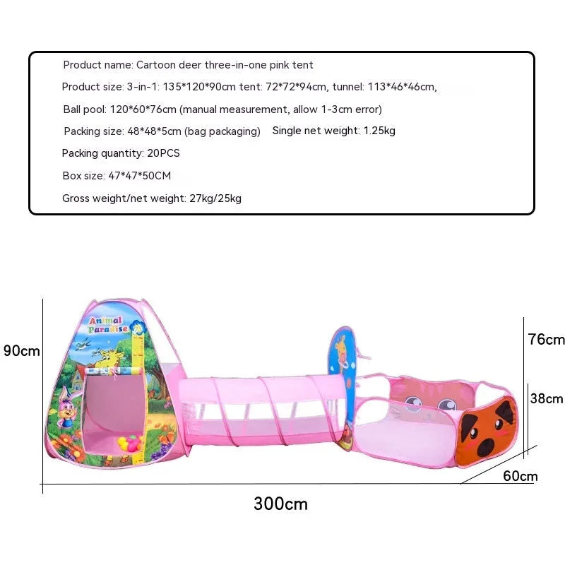 Children's cloth three-in-one play tent with tunnel in a cartoon submarine theme