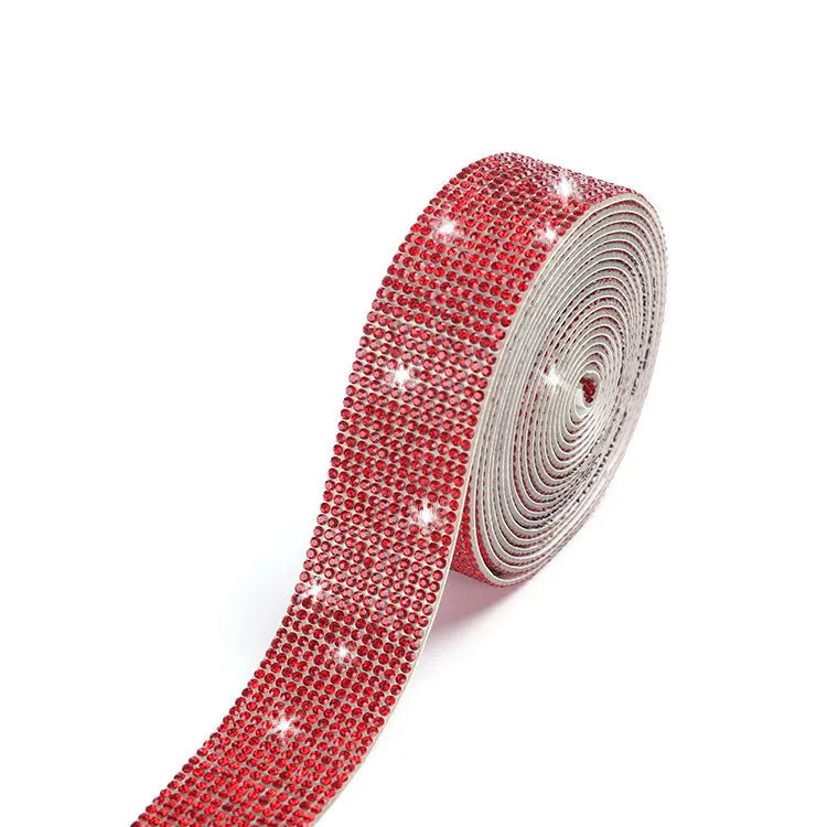 Self-adhesive glass water drill strip on a one-yard reel for shoe and clothing decoration.