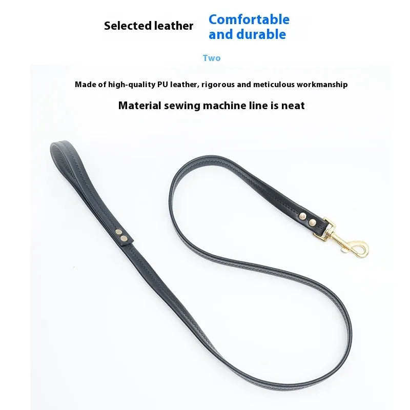 Black Roran PU leather dog lead with metal chain ring attachment