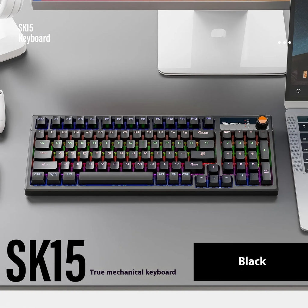 SK15 wired mechanical keyboard with control knob in TKL layout for gaming laptops