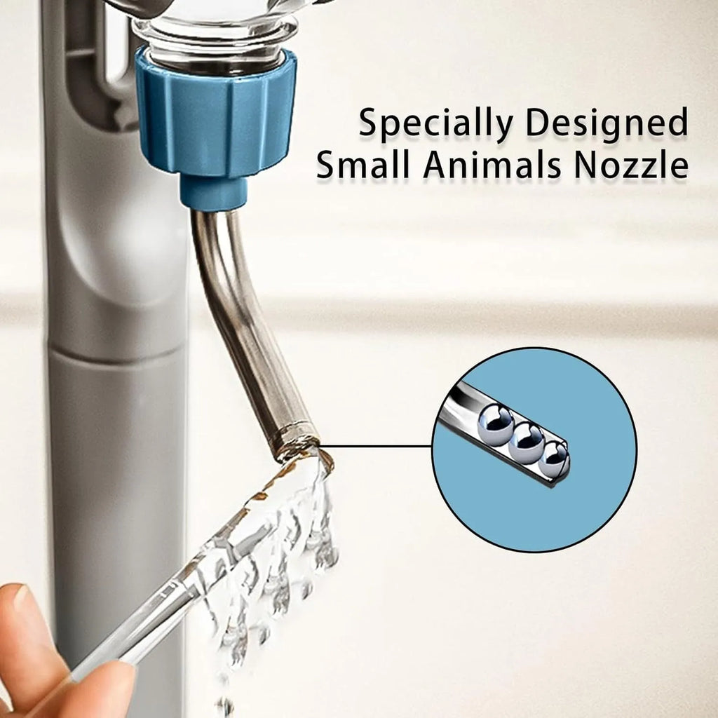 Blue small animal water bottle with rotatable nozzle for cage mounting