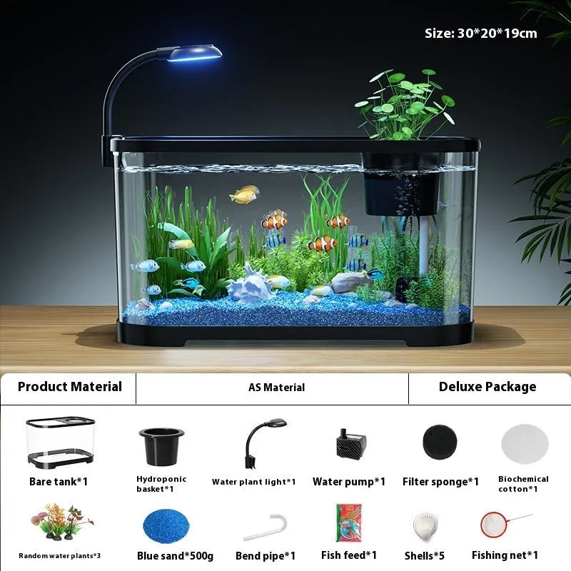 Desktop smart fish tank with integrated ecological filter and oxygen making function in luxury black colour