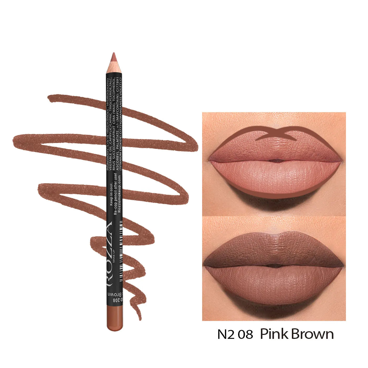 Matte wood lip liner pencil in 14 waterproof shades numbered 201 to 214