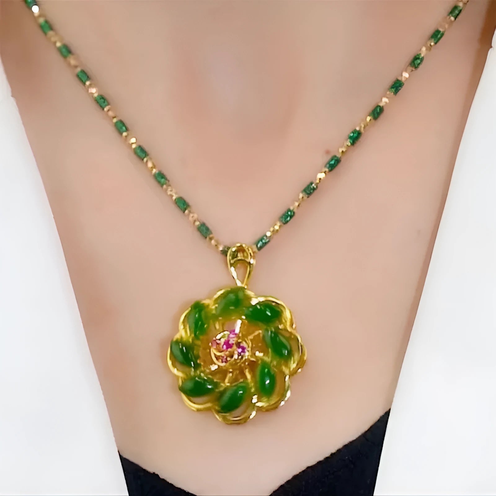 Lucky flower pendant necklace electroplated heart shape round oval octagonal design unisex adjustable chain 41-50cm