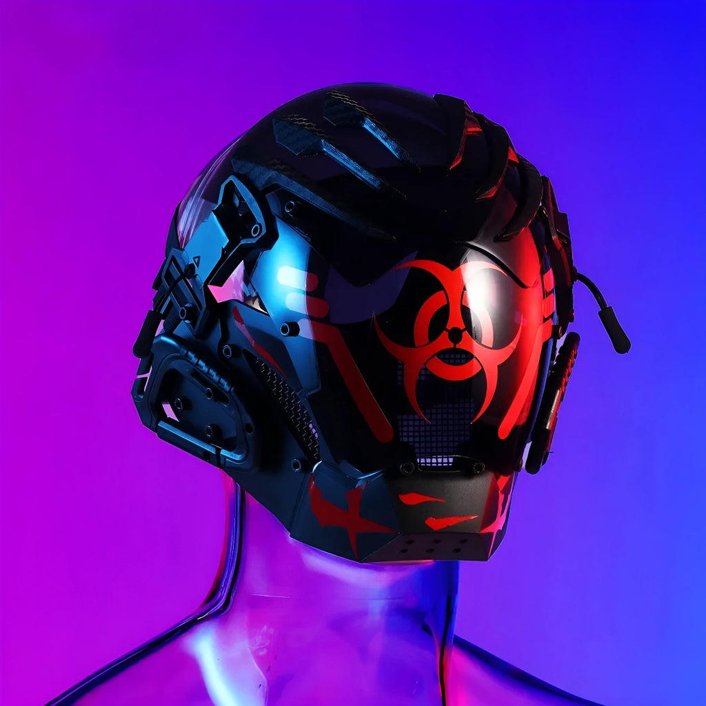 Black full face cyborg helmet mask creative prop for parties and theatrical events