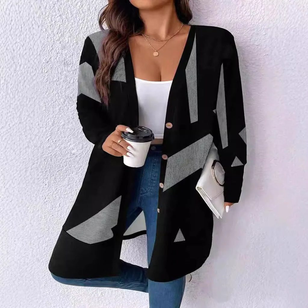 Black plus size knitwear cardigan coat with button stitching and loose casual fit