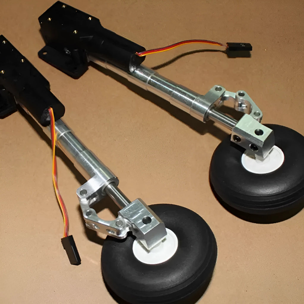 Alloy retractable shock-absorbing landing gear for electric aircraft models with wheels.