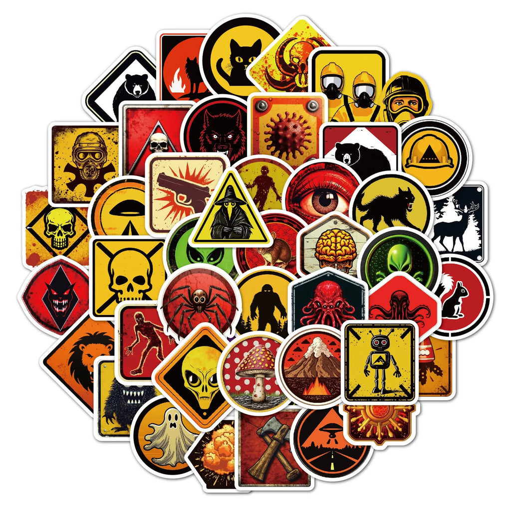50 waterproof PVC warning slogan stickers for motorcycle and skateboard helmets