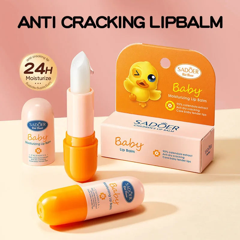 Moisturising anti-chapped lipstick tube in variant shades including marigold, watermelon, and milk.