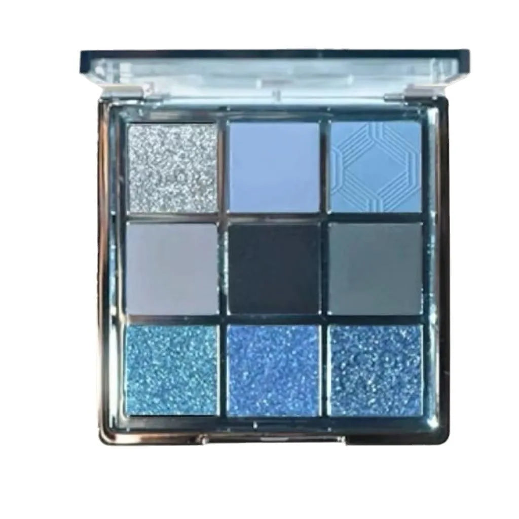 MUGELEEN nine-colour eye shadow palette 08 showing low saturation ice blue and smoked tone shades