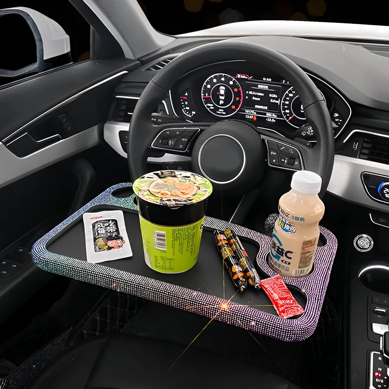 Car steering wheel diamond inlaid dining table with water drill craftsmanship in multi-colour options
