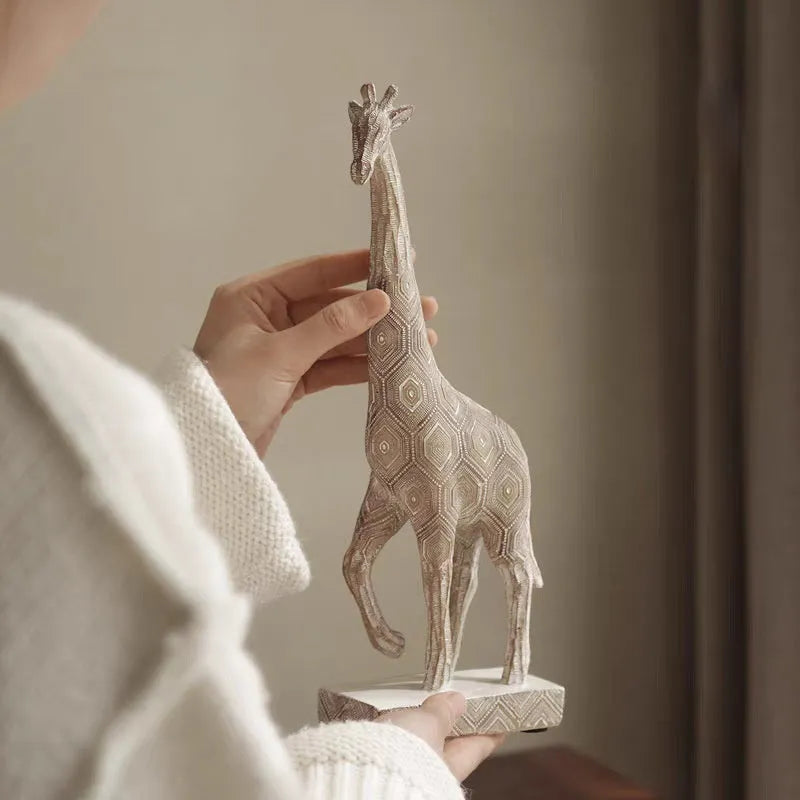 Wood colour giraffe sculpture decoration made from synthetic resin measuring 30.5cm tall