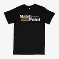 Men's black polyester t-shirt with 3D printed text pattern, round neck and short sleeves
