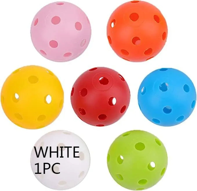 Six multi-colour 42mm golf practice balls including red, orange, blue, green, white, and yellow options