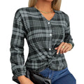 Women's purple plaid casual shirt with loose fit and regular sleeves