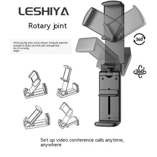 Foldable rotating universal phone holder in black, gray, or green colours on a flat surface