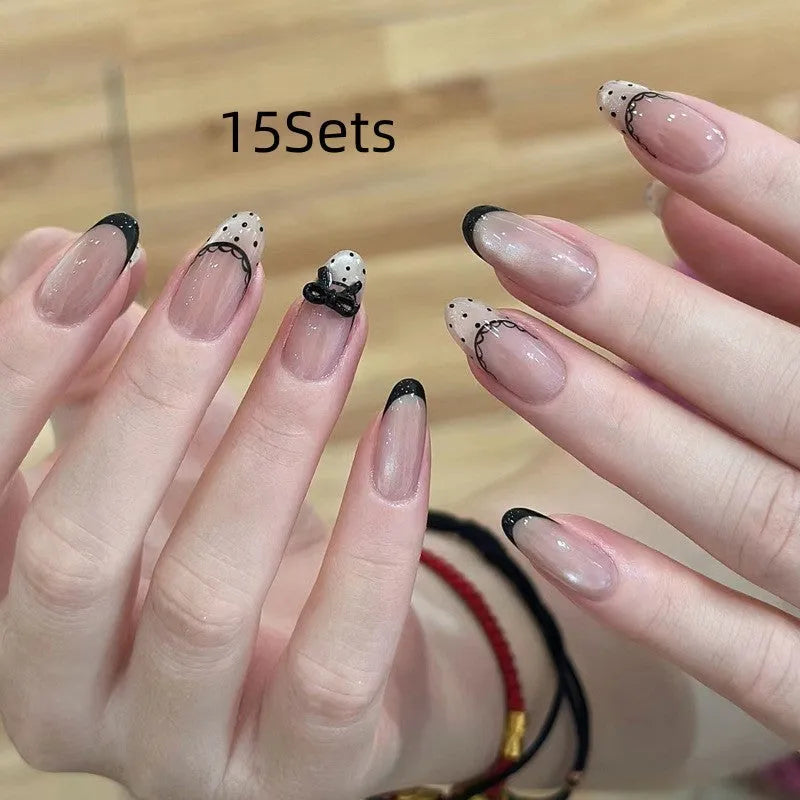 False nails with gel polish finish in assorted colours and patterns