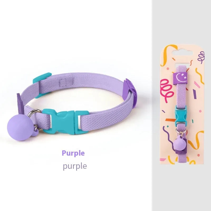 Small high elasticity polyester dog collar shown in one of seven solid colours, adjusted for a 22-32cm neck.