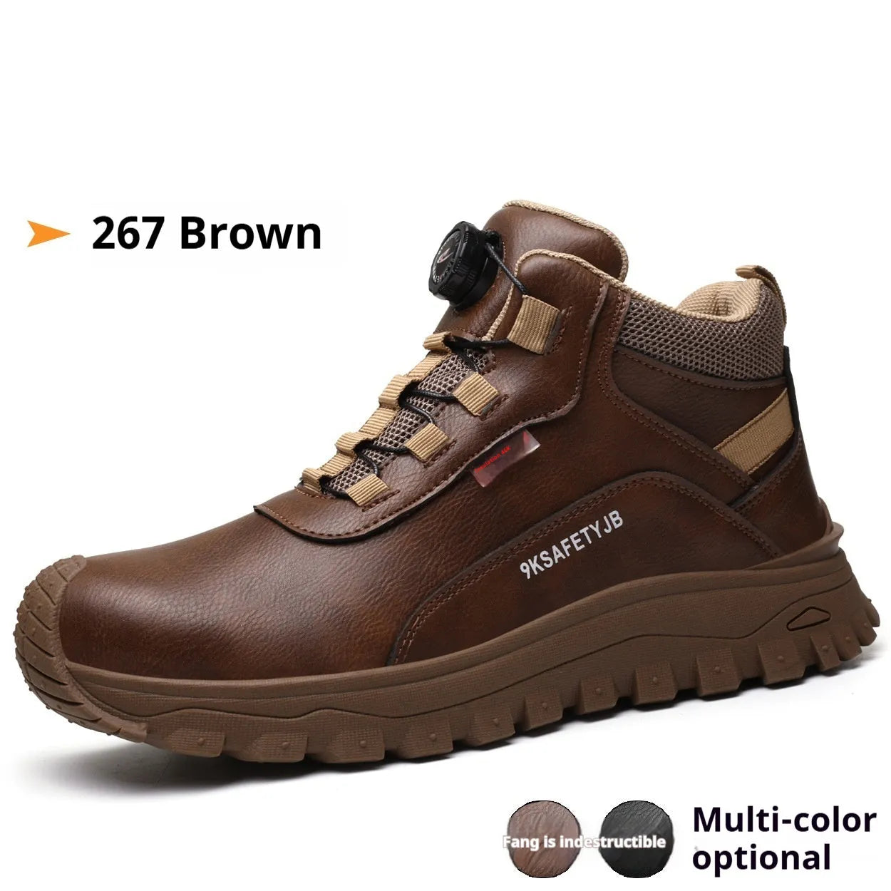 Flyknit leather work safety shoes with rubber sole in black, available sizes 36-46