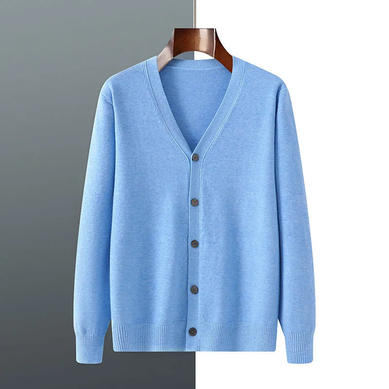 Men's V-neck knitted cardigan coat in Andy velvet fabric with long sleeves