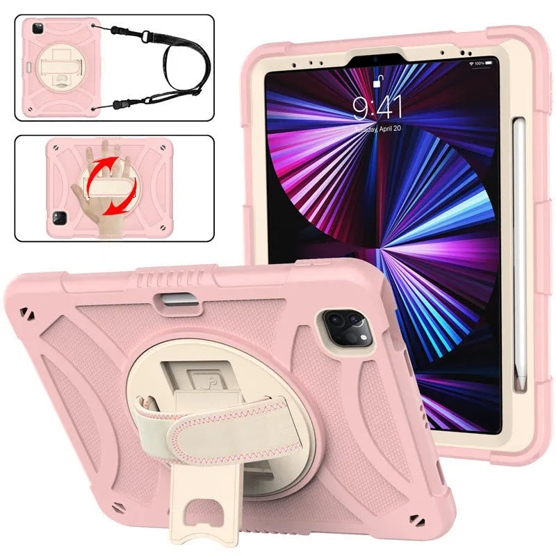 iPad rotating bracket protective case in rose gold colour showing magnetic stand functionality