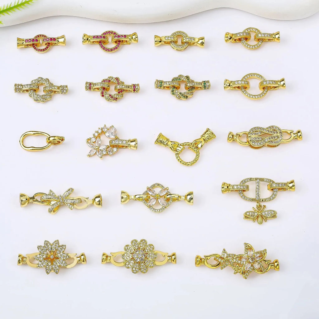 Small gold-coloured metal jewellery clasp for DIY necklace and bracelet making.