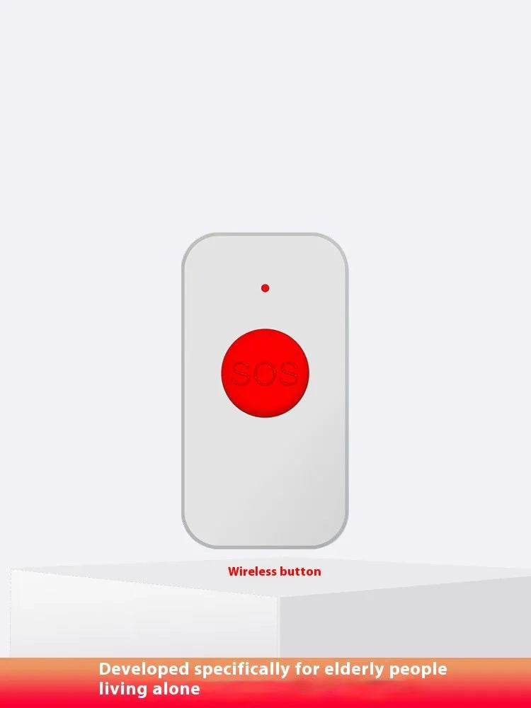 White emergency alert system with central buzzer unit and three wearable emergency buttons