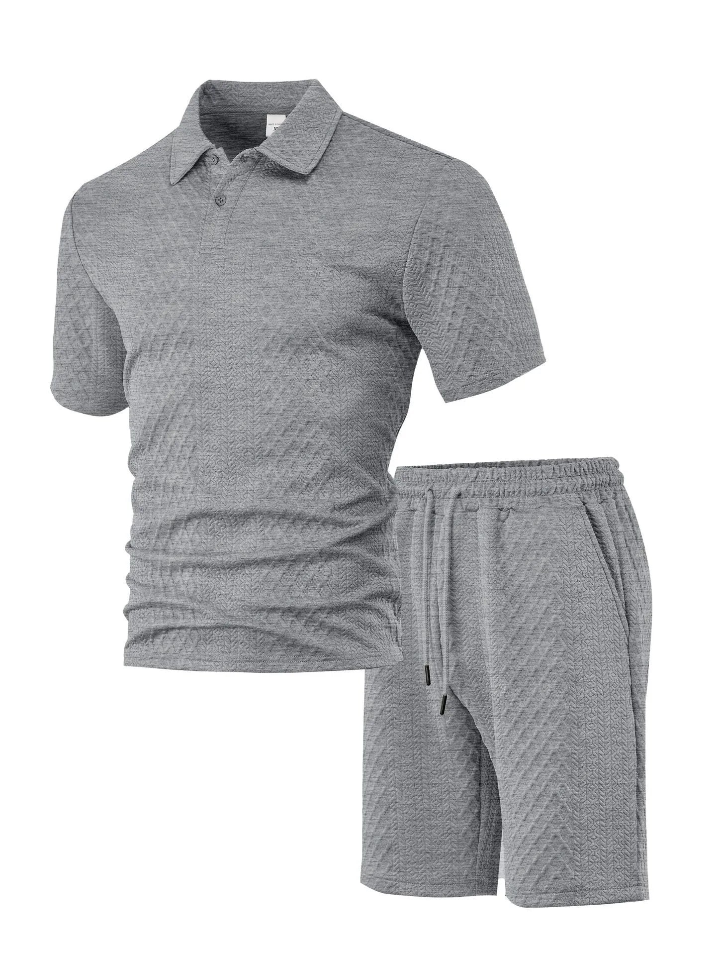 Men's pattern cloth short sleeve suit set in sports leisure style with polo shirt and trousers