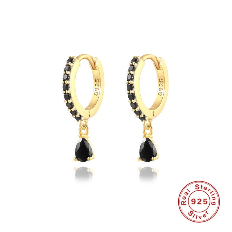 S925 sterling silver water drop earrings with diamond accents in gold or silver plating