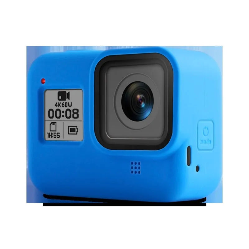 GoPro Hero8 Black silicone protective sleeve and anti-loss carrying strap accessory set in blue.