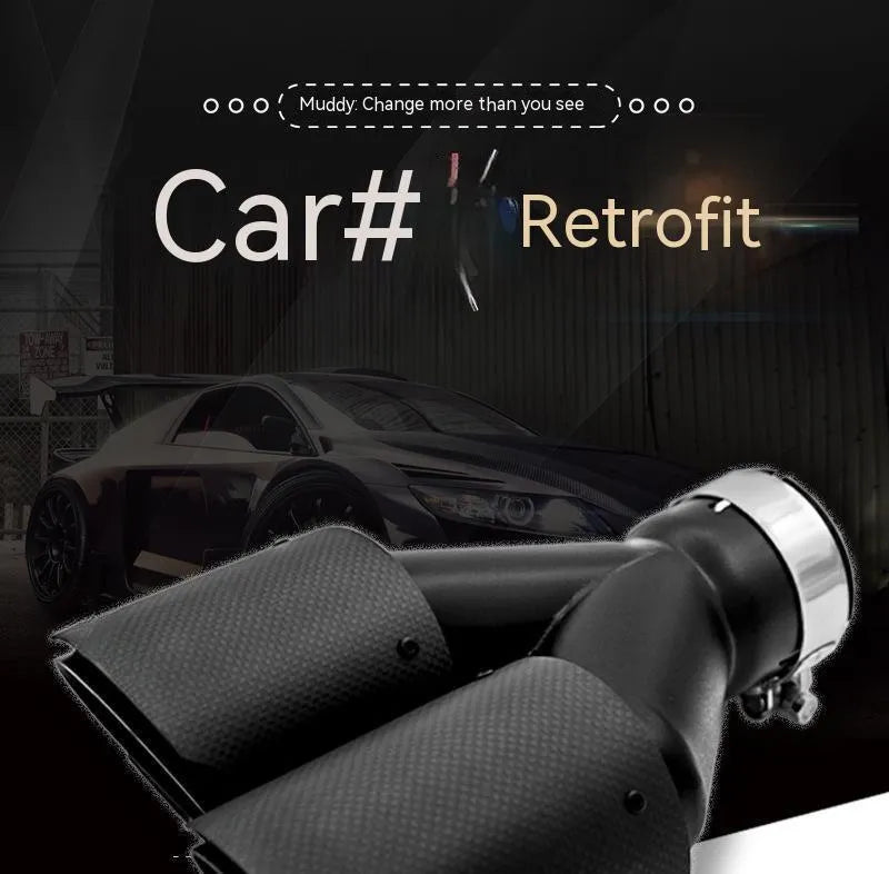 Black carbon fibre car exhaust silencer pipe with dual outlets, one nozzle open and one closed, showing 250mm length.