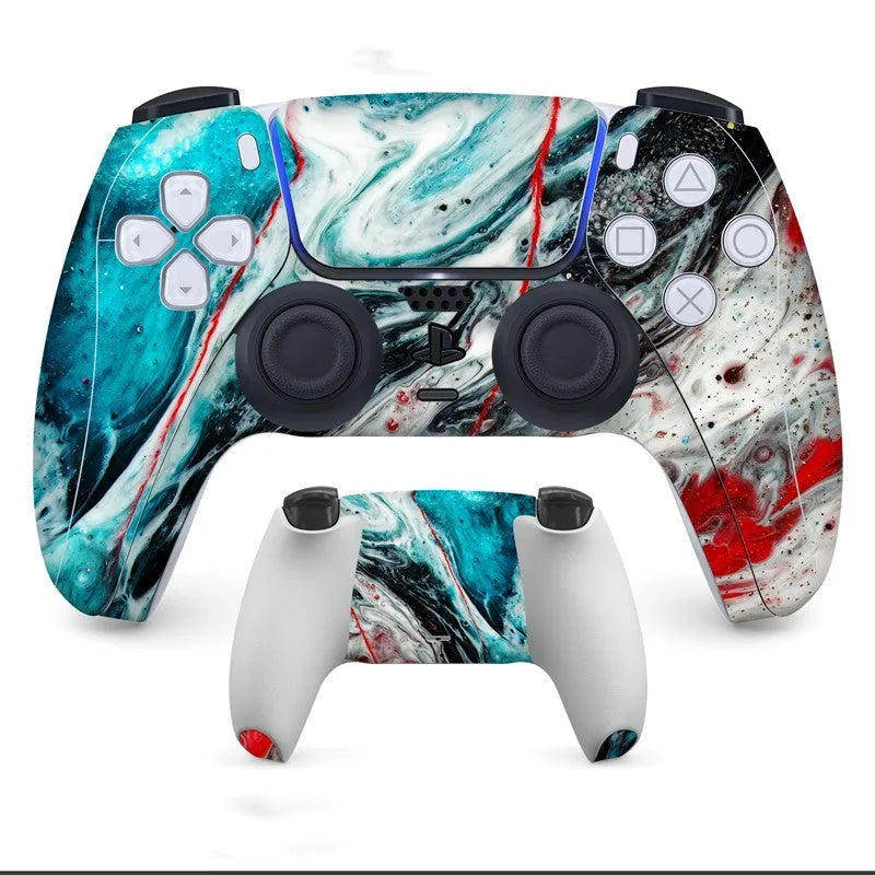 Set of PS5 controller handle stickers in micro-frosted PVC, showing front and back pieces for scratch protection.