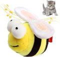 Yellow flannelette bee-shaped electronic cat toy on a plain background.