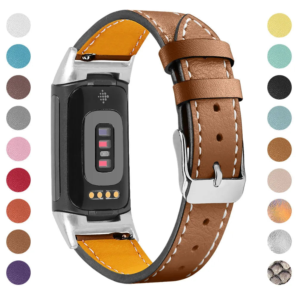 Genuine leather smart watch strap for Fitbit Charge 5 and Charge 6 in various colour options