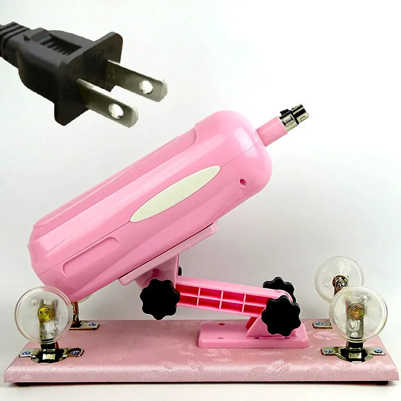 Purple automatic telescopic thrusting sex toy for women on a neutral background