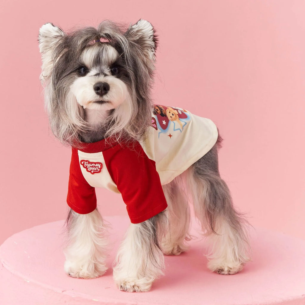 Red embroidered cotton summer outfit for a dog in size L.