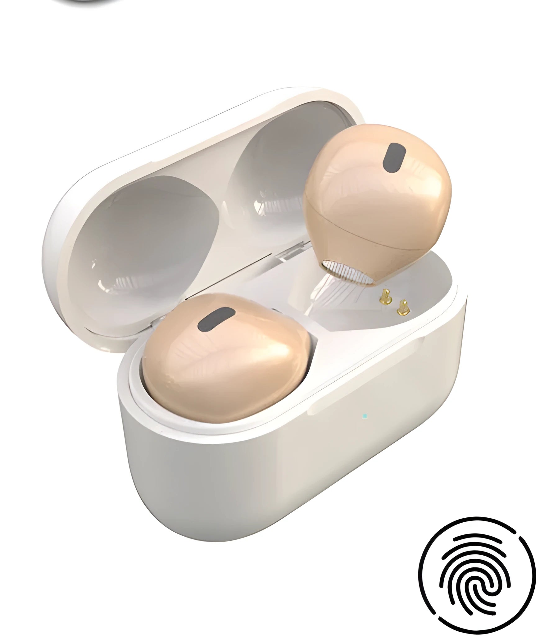 Invisible wireless Bluetooth headset with 9mm miniature earplug design in skin tone, white, and pink colours