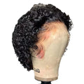 Ladies human hair wig with black lace front hair cover showing natural styling