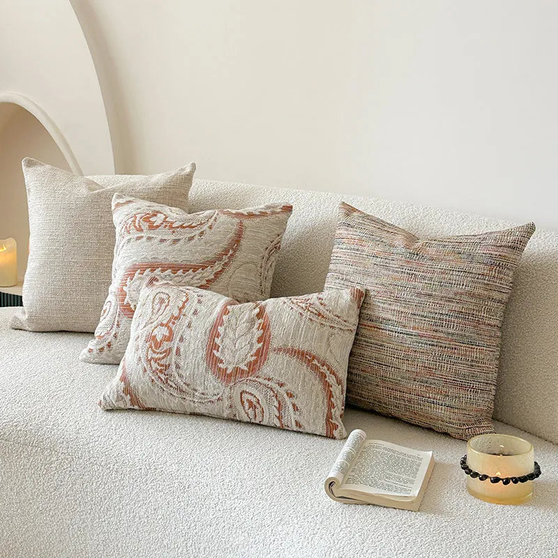 Amber coloured American-style jacquard paisley pattern sofa cushion cover