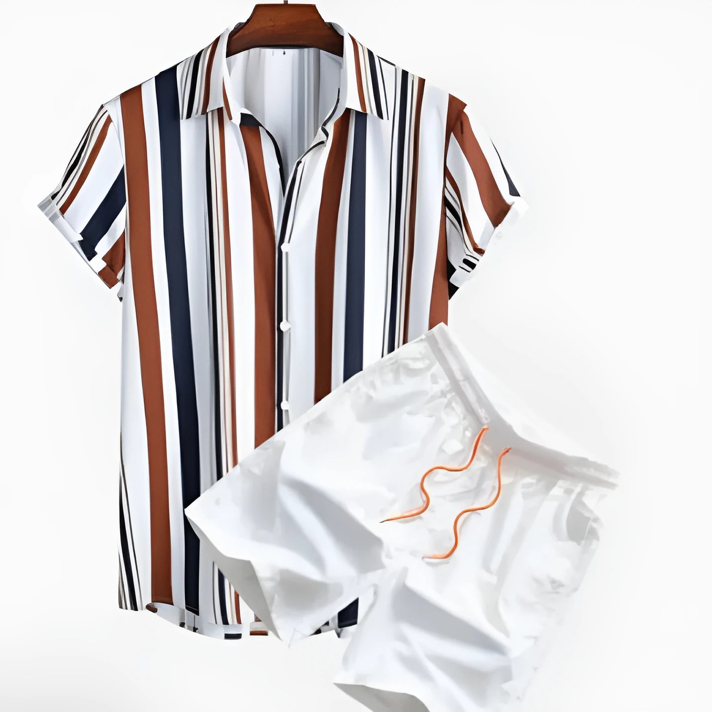 Men's short sleeve cardigan and shorts casual suit set with digital printing