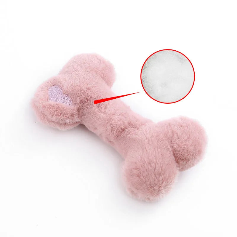 Blue plush bone-shaped dog toy with a vocal squeaker for interactive chew play