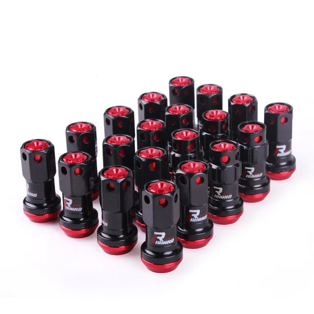Aluminium alloy flat head wheel nuts in multiple colours with M12 thread for universal vehicle fitment
