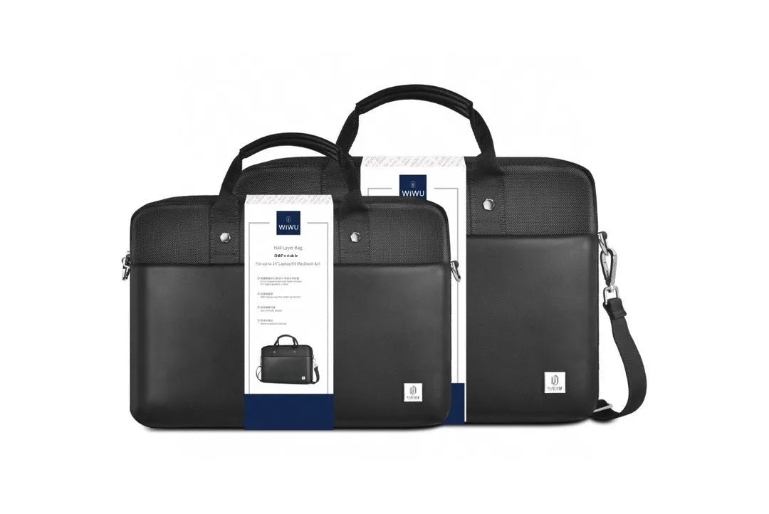 Black Oxford cloth laptop backpack showing multiple compartments and a separate padded laptop section.