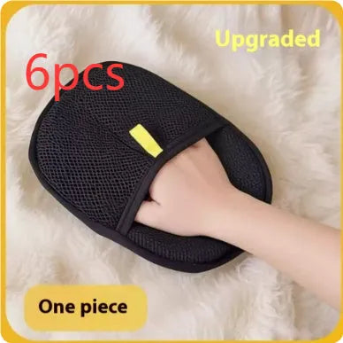 Black pet hair removal gloves with silicone bristles for deshedding dogs and cats