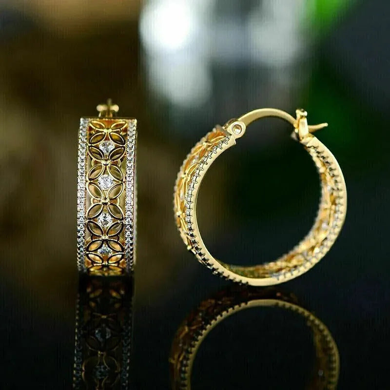 Geometric horse eye flower butterfly design copper clip-on earrings in yellow gold colour
