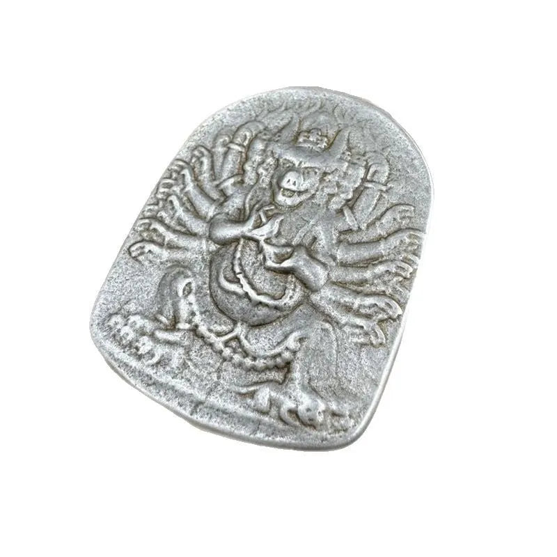 Cast iron Chinese antique geometric hanging ornament showing Aryaacalanatha or Yamantaka design
