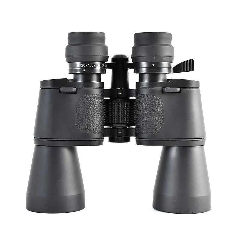 Outdoor telescope binoculars with continuous zoom, shown in a double barrel design.