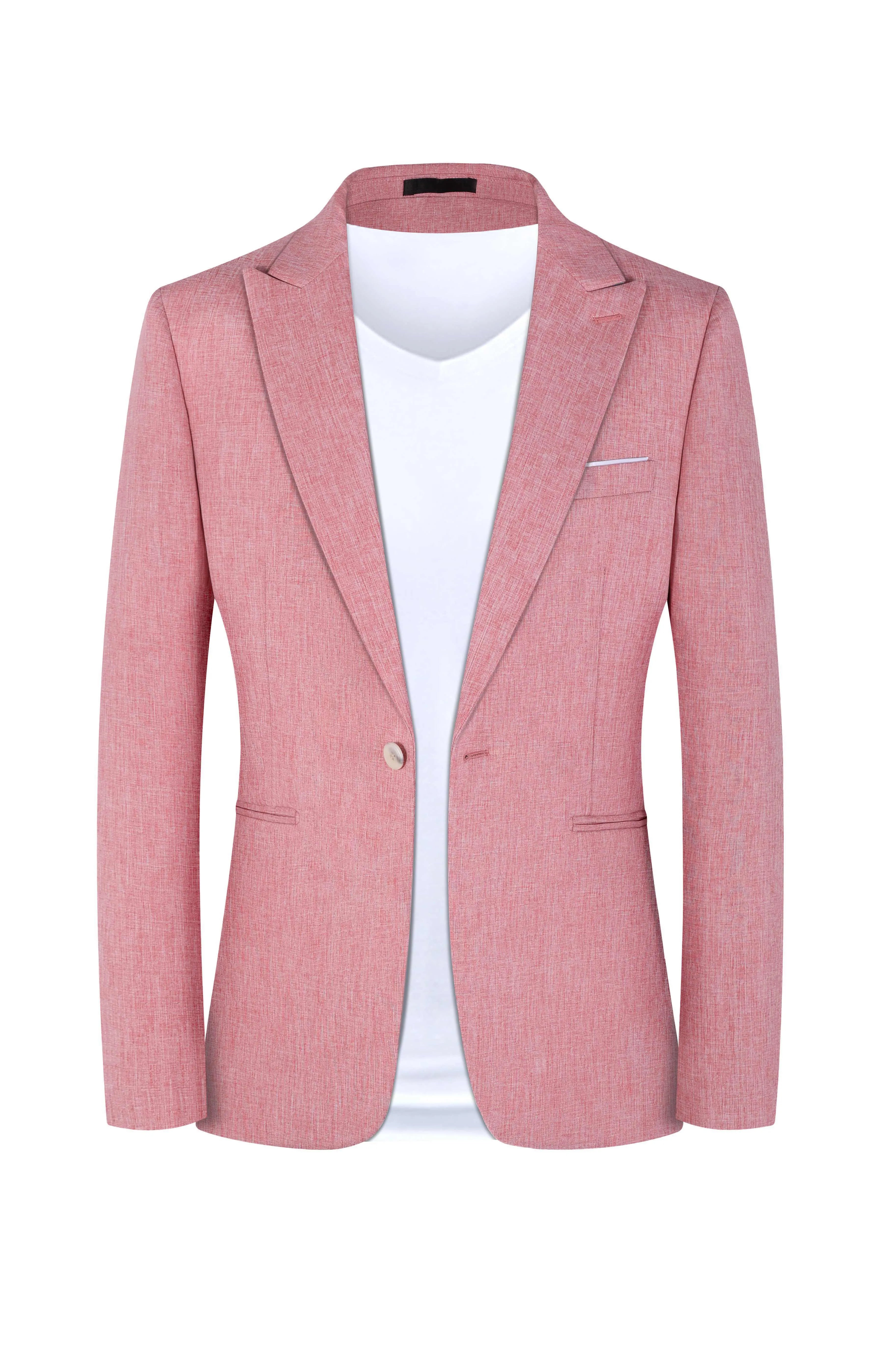 Men's western style casual suit jacket in light blue and pink options with Asian size fit for spring and summer fashion